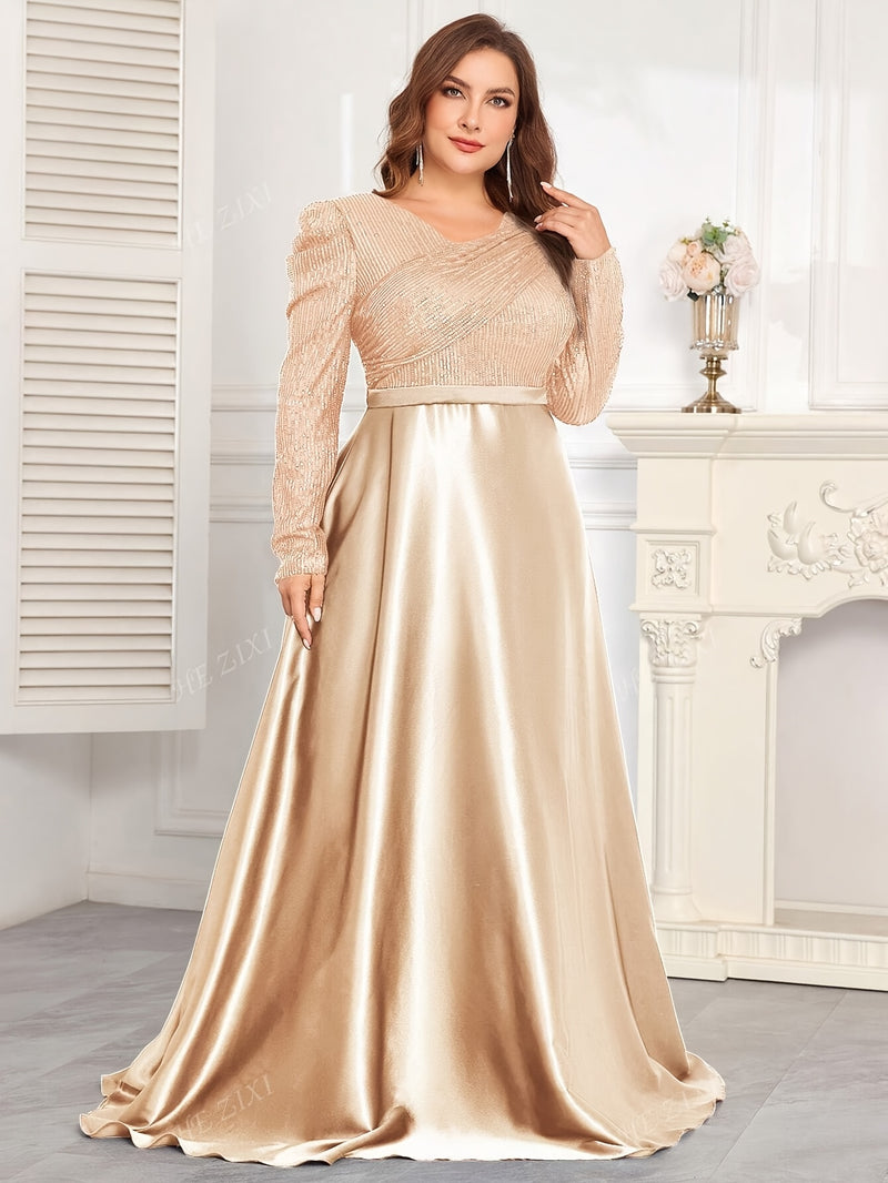Women's Evening Gown, Sequined Long Sleeve Round Neck Sexy and Elegant.