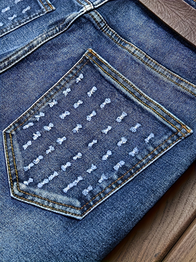 Blue Men's Slim Fit Fashion Multi-Technique Stretch Jeans.
