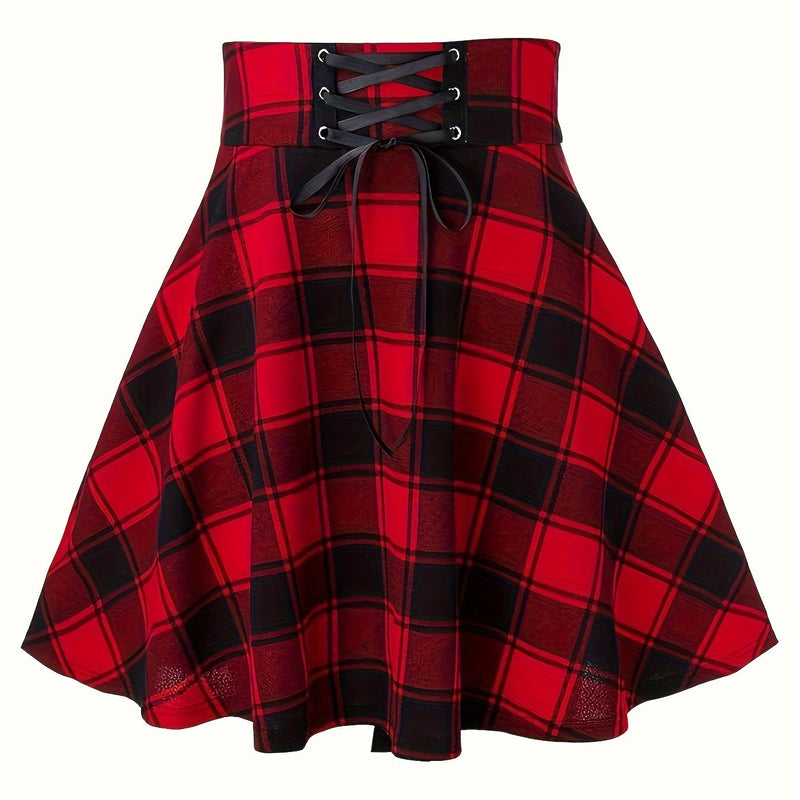 Directional Women's Waist-Tied Plaid Skirt.