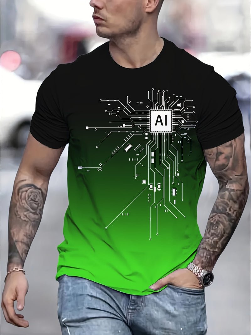 Men's AI Chip Circuit Graphic T-Shirt.