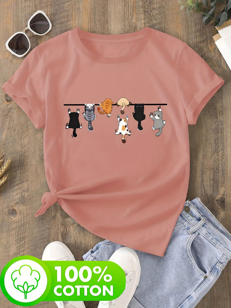 Women's T-Shirt with Cat Print for Spring/Summer.