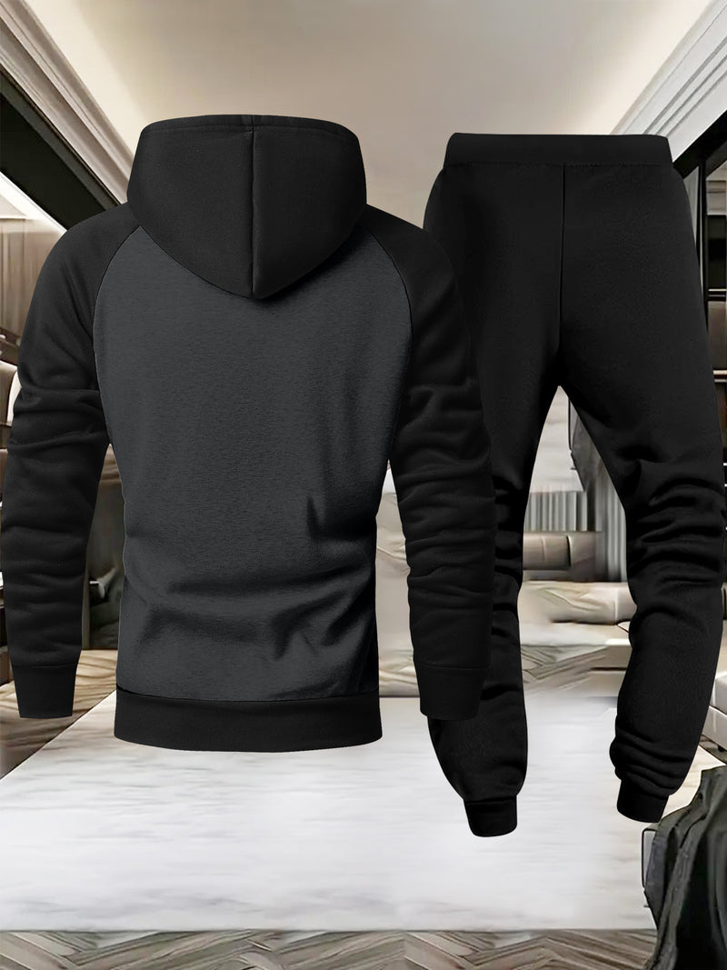 Men's Casual Sport Raglan Sleeve Hooded Two-Piece Set.