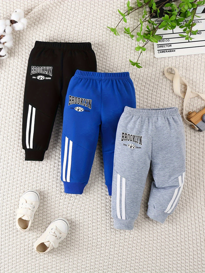 3pcs Toddler's Letter BROOKLYN Print Sweatpants.