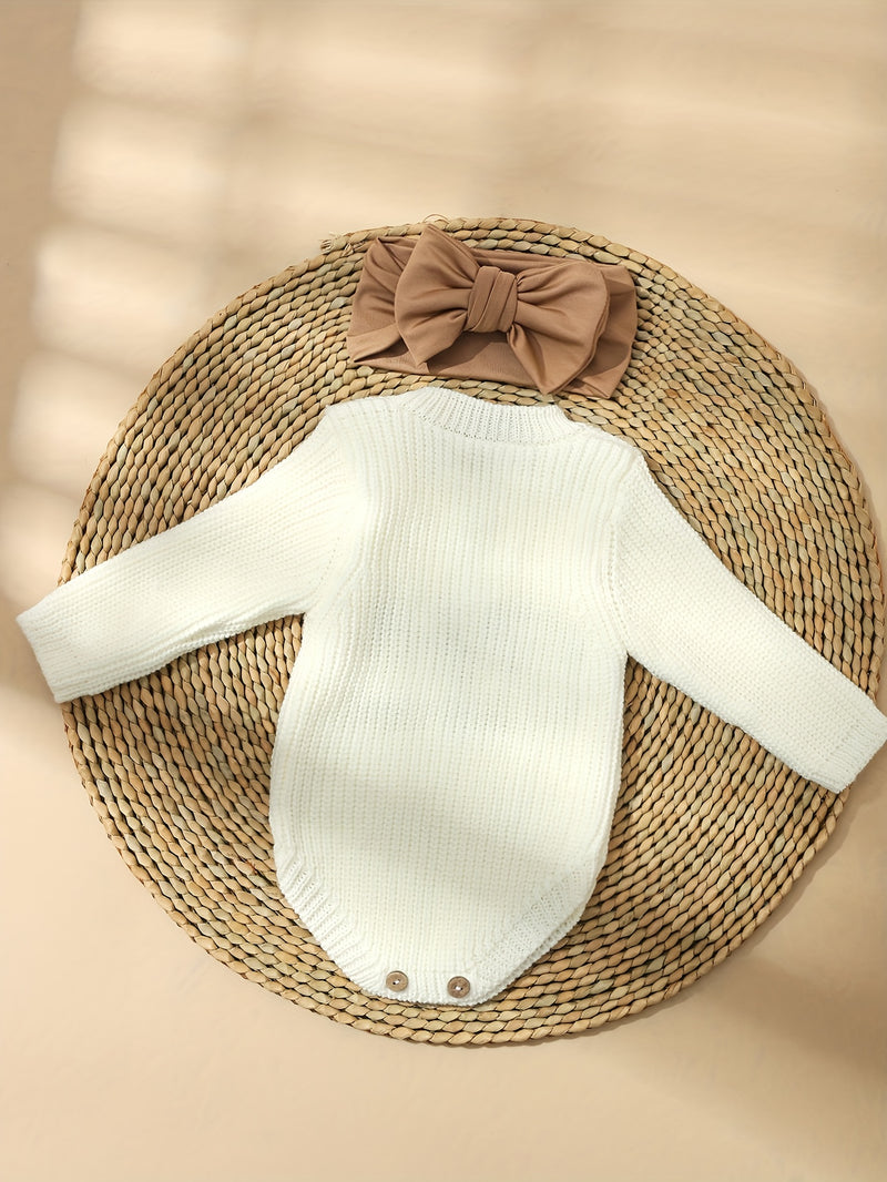2pcs Newborn Photography Outfit, Baby Girl Knit Sweater with Bow Set.