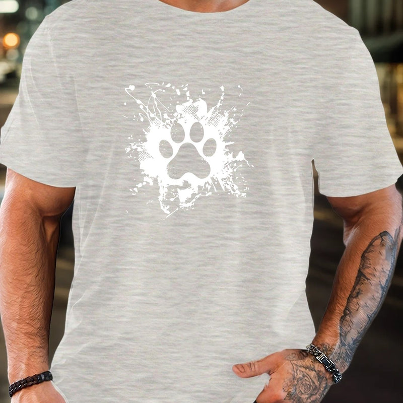 Men's Casual Summer T-Shirt with Paw Print Design.