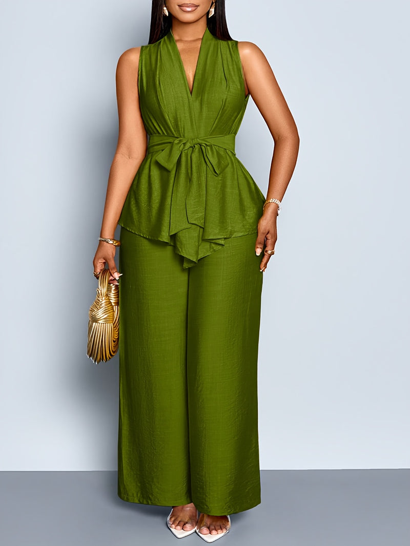 Women's Elegant Sleeveless Top + Wide-leg Pants Two-piece Set.