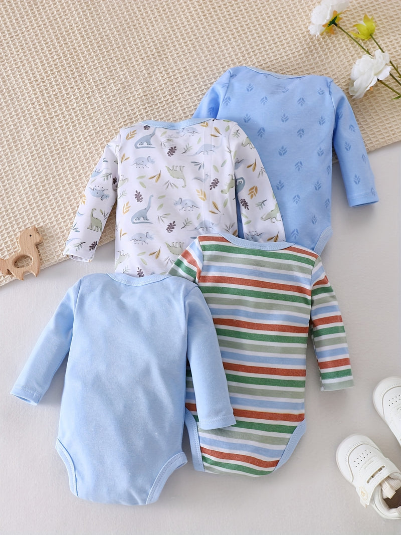 4pcs TEEUIEAR ' Dinosaur Onesie - Newborn Baby 's Full-Body Jumpsuit.