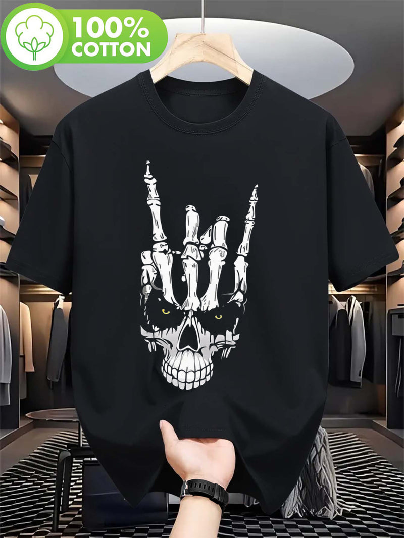 Vibrant Skull Hand Print Crew Neck Tee Shirt.