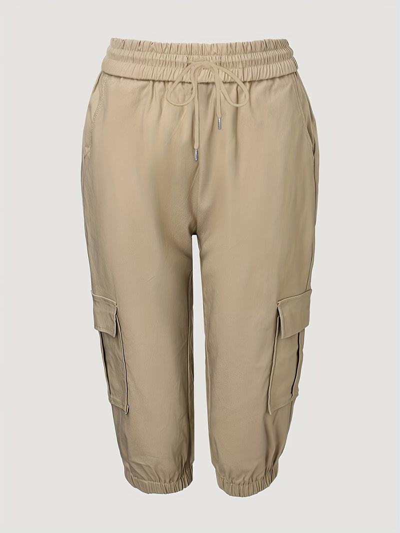 2pcs Women's Cargo Shorts Set Elastic Waist Fashionable Style.