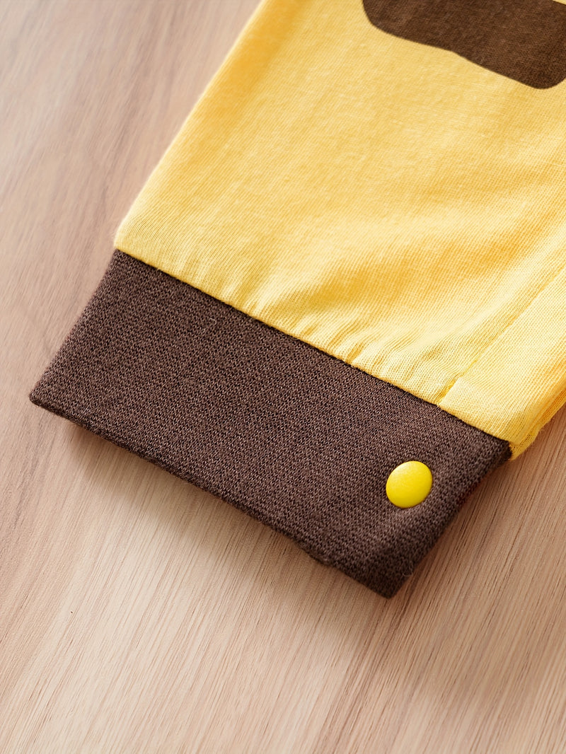 Cotton Striped Yellow Giraffe with Faux Suspenders, Three-Dimensional Design.