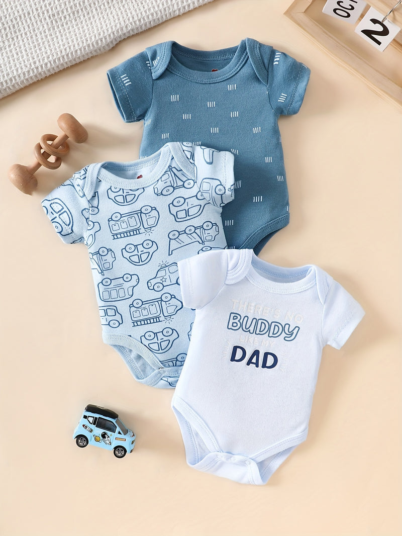 3pcs Newborn Baby Boy Romper Set, Soft, Breathable, and Comfortable.