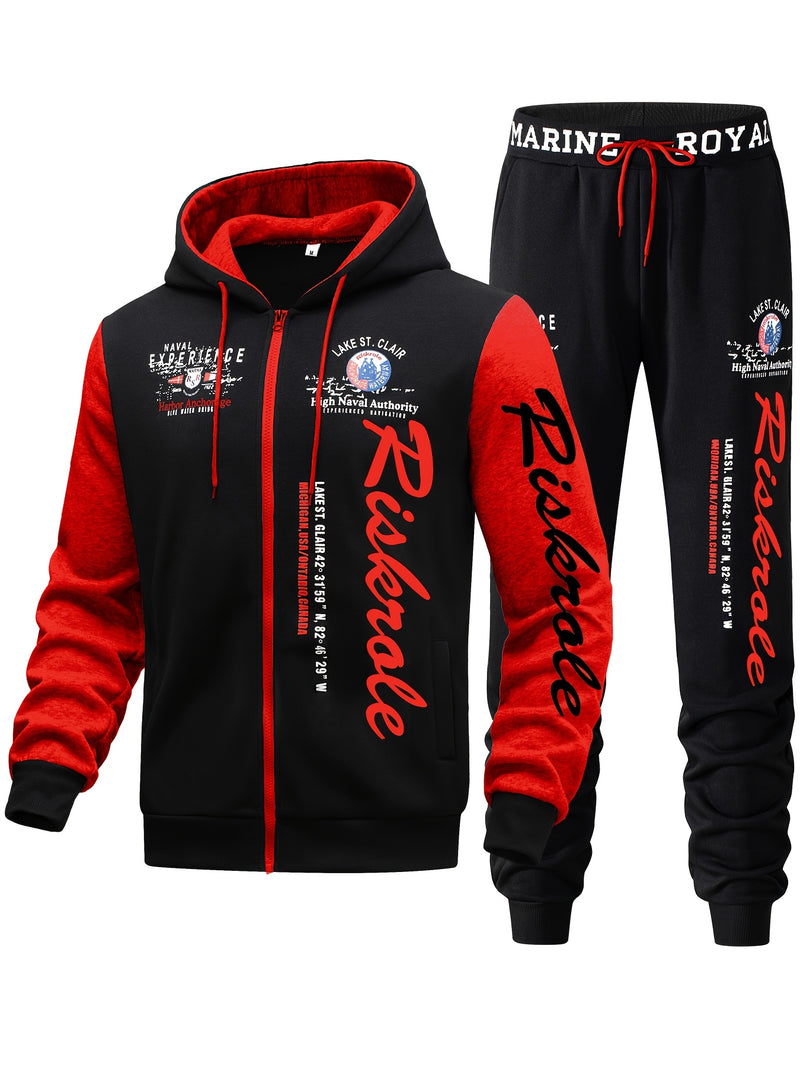 Men's Hooded Letter Print Hoodie Sports Running 2pcs Hoodie Casual Suit.