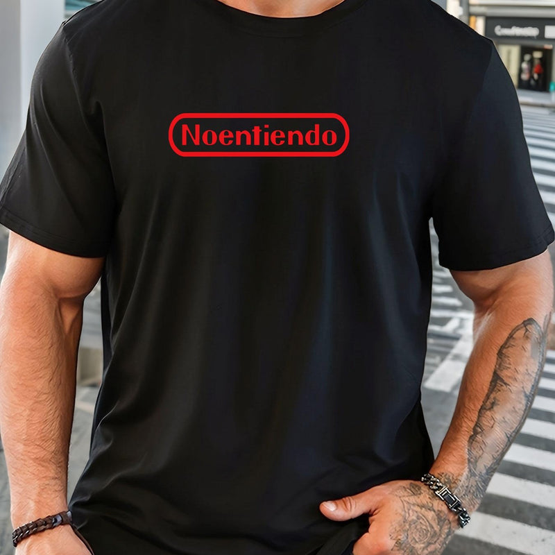 Men's Spanish "No Entiendo" Print Solid Color Casual T-Shirt.
