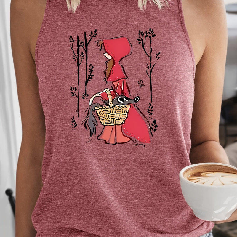 Women's Vintage Little Red Riding Hood & Wolf Print Tank Top.