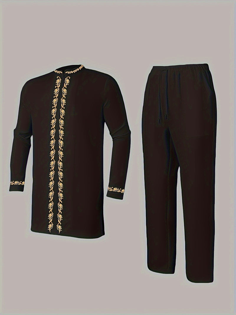 Elegant Four Seasons New Men's 2pcs Set, Long Sleeve, Stand Collar.