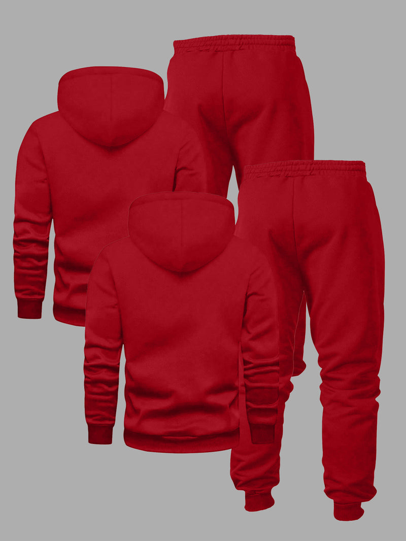 Men's Fashion Slogan Hoodie Four-Piece Set with Drawstring Elastic.