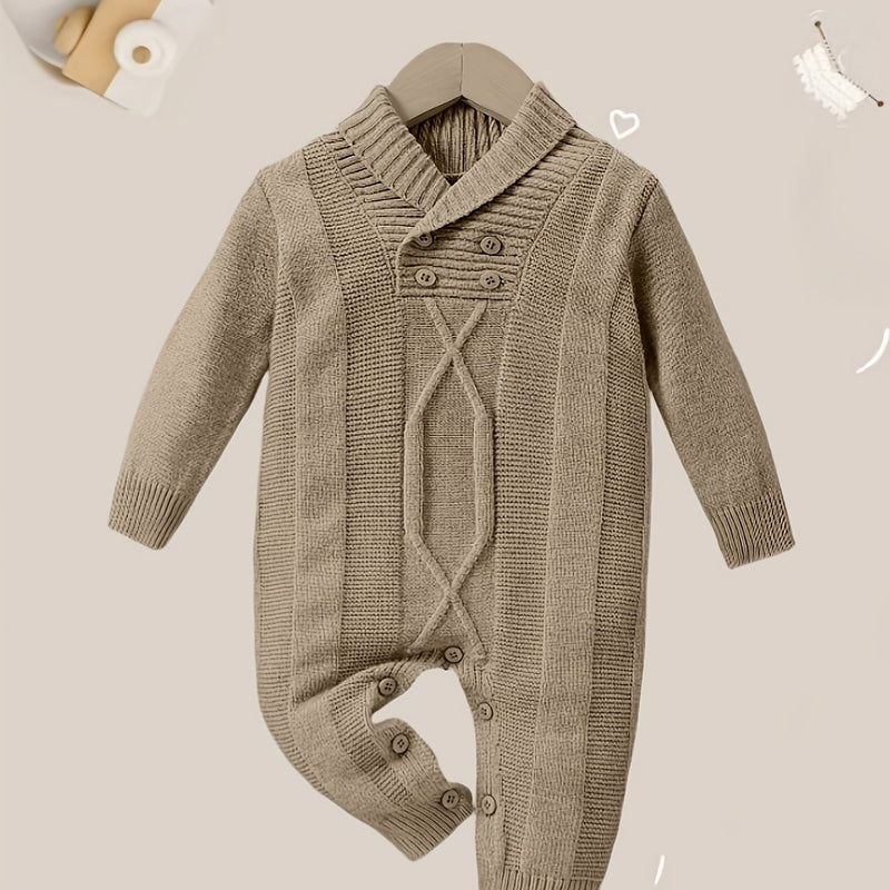 Gray Knitted Jacquard Large Lapel Half-Open Button Crotch Opening Thick.