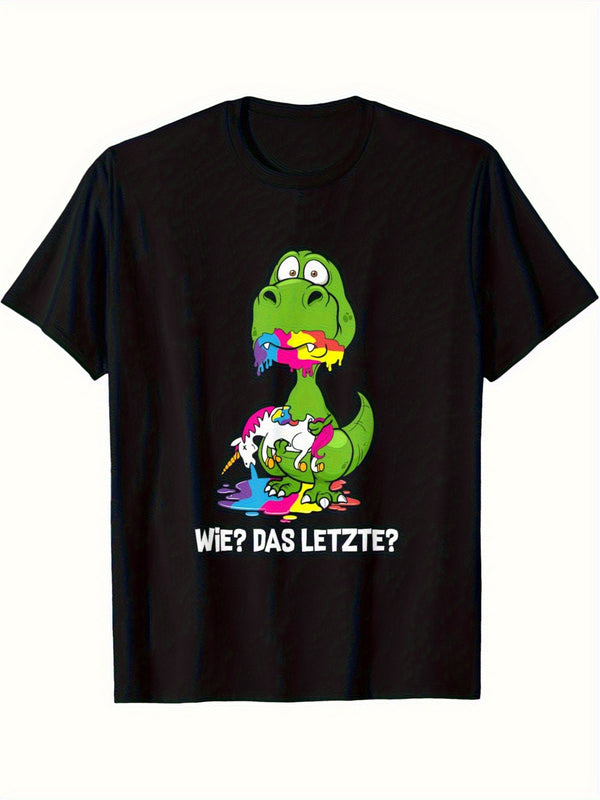 Men's T-Shirt - Black Funny Dinosaur Eating Unicorn Graphic Tee.
