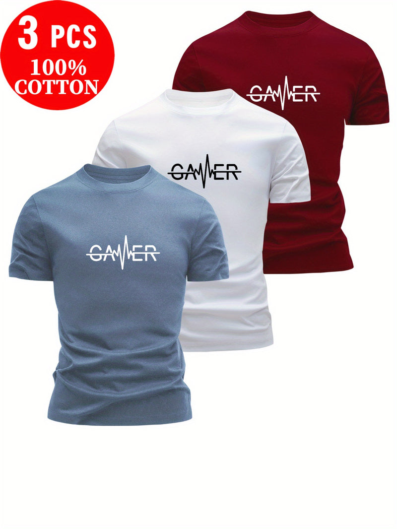 Set of 3 100% T-Shirts Featuring Letter Prints.