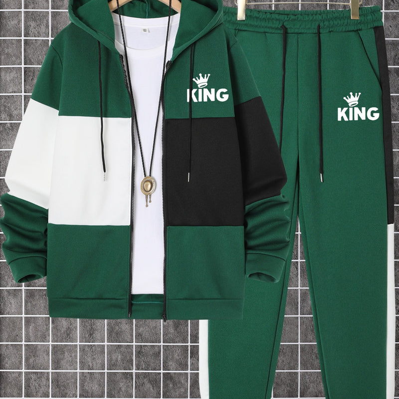 Men's Autumn And Winter Zip-Up Long Sleeve Sweatshirt And Long Pants Set.