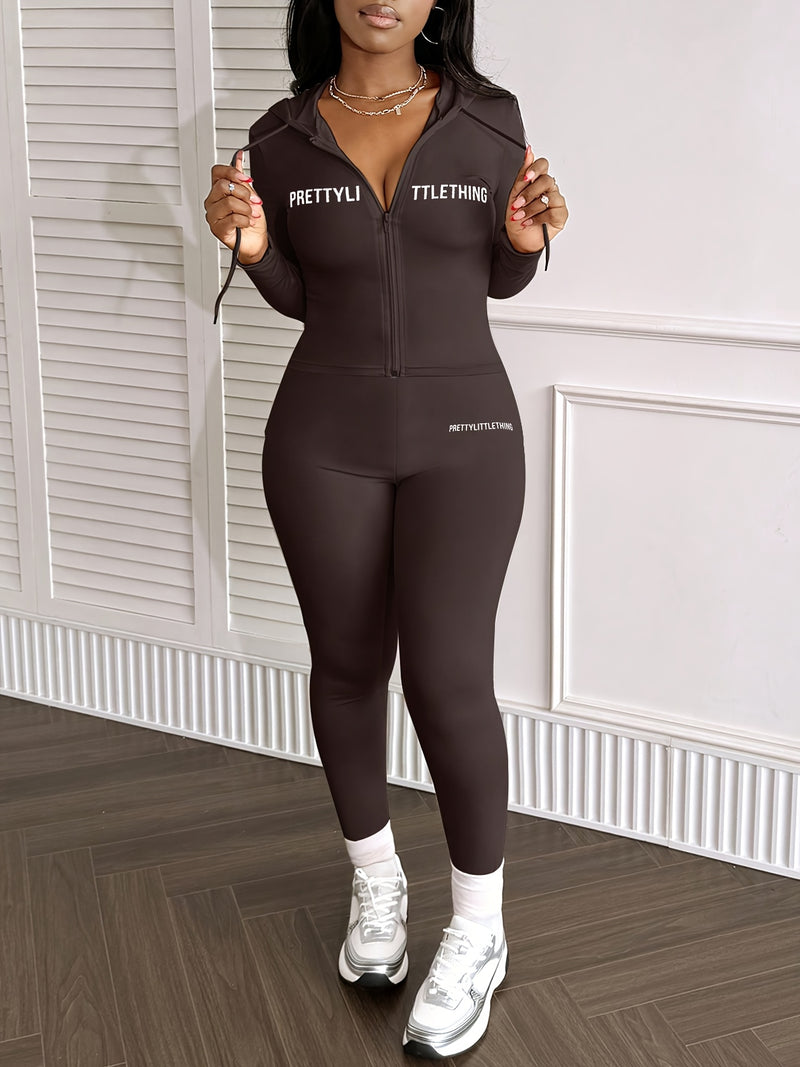 Women's Casual Stylish Zip-Up Hoodie with Long Sleeves And Letter Print.