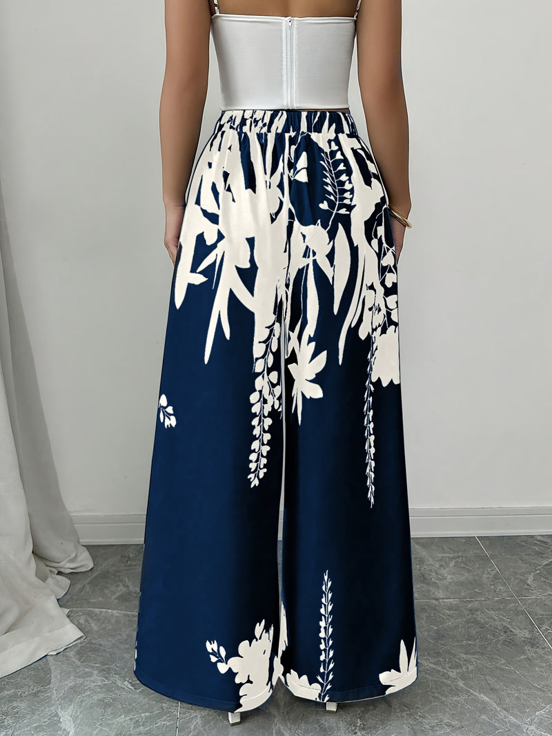 Women's Elegant Floral Print Wide-Leg Pants.