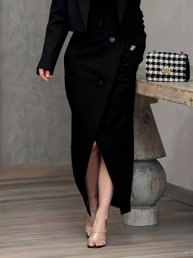 2pcs Women's Elegant V-Neck Blouse & Skirt Set.