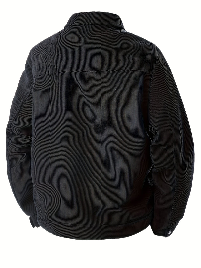 Men's Corduroy Cargo Jacket with Multiple Pockets - Polyester Casual Workwear.