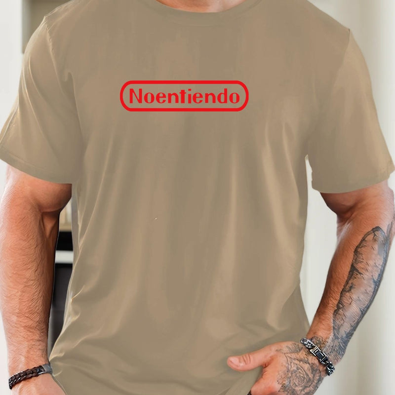 Men's Spanish "No Entiendo" Print Solid Color Casual T-Shirt.