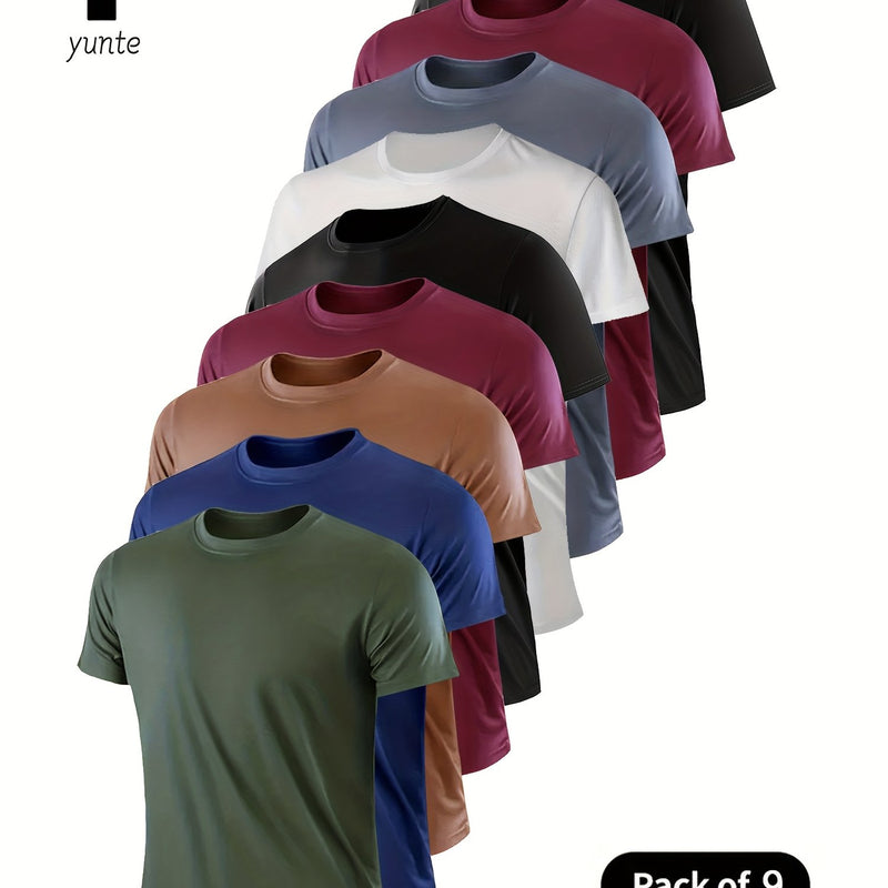 9pcs Men's Lightweight Crewneck T-Shirts in Army Green.
