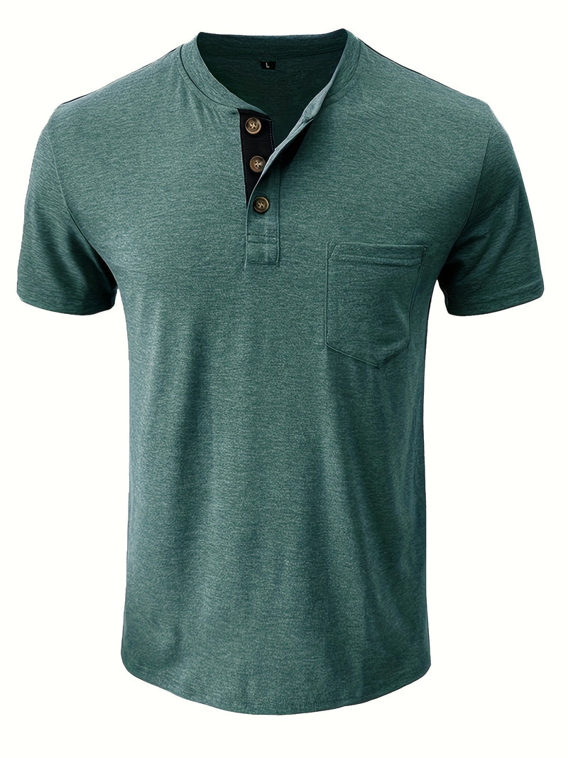 Men's Henley Round Neck Short Sleeve T-Shirt.