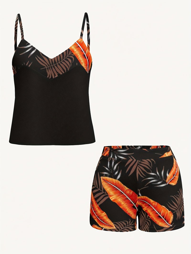 Women’s Elegant New Fashion Spring/Summer Thin Strap V-Neck Halter Printed Shorts.