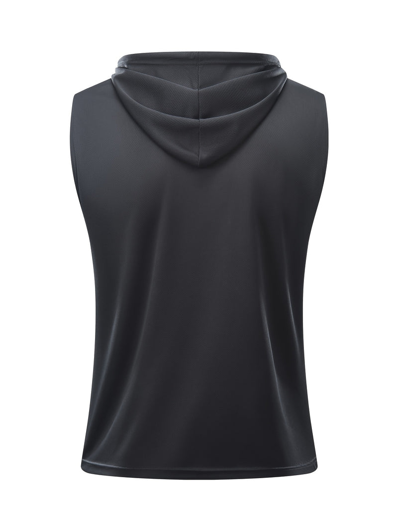 5pcs Solid Color Breathable Men's Sleeveless Hooded Tank Tops.