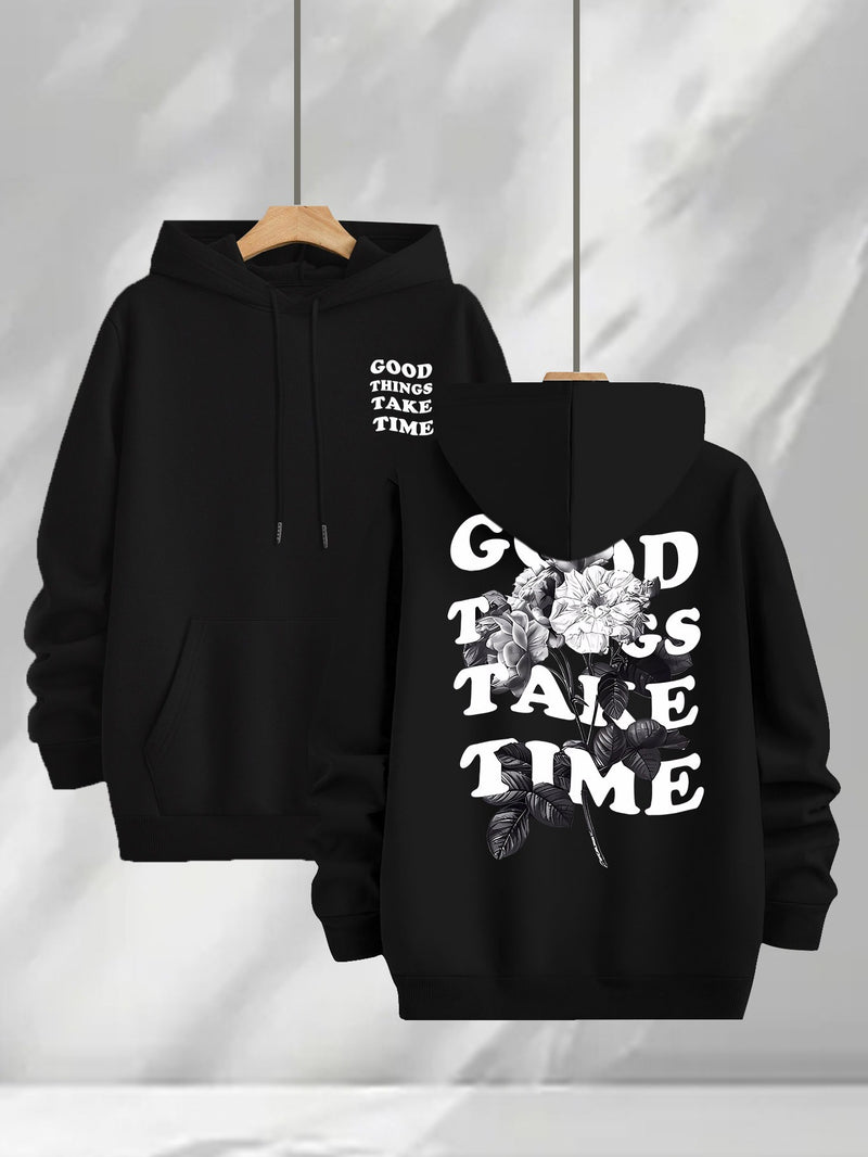3pcs Trendy Print Sweatshirt, Men's Casual Hooded Sweatshirt.