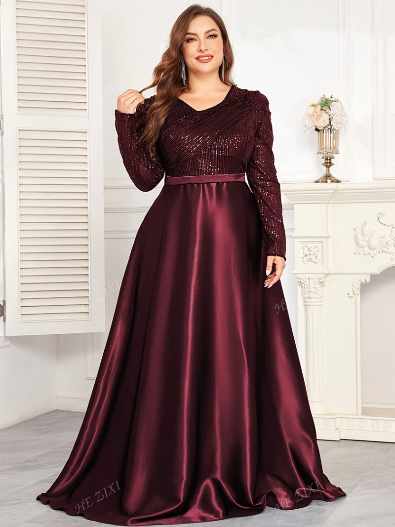 Women's Evening Gown, Sequined Long Sleeve Round Neck Sexy and Elegant.