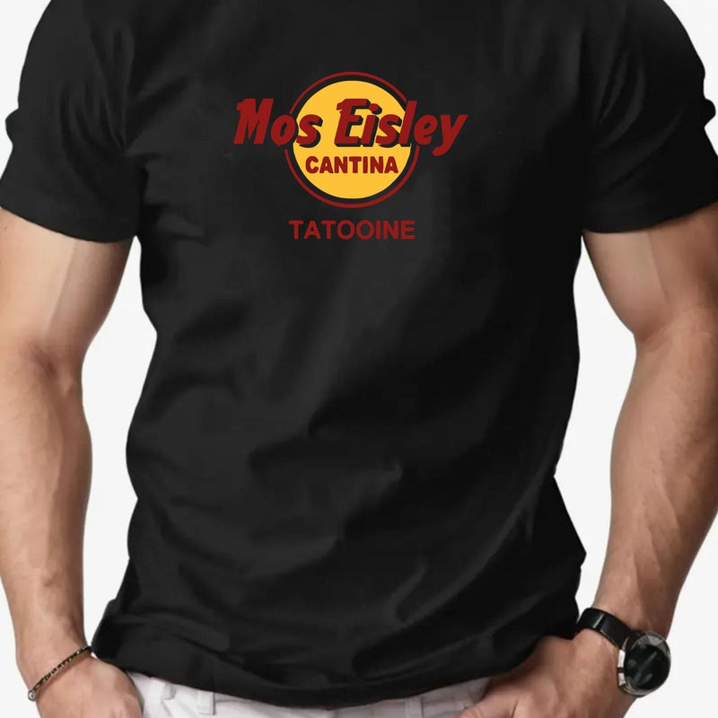 Men's Mos Eisley Cantina Logo Pattern Summer Casual Short-Sleeve T-Shirt.