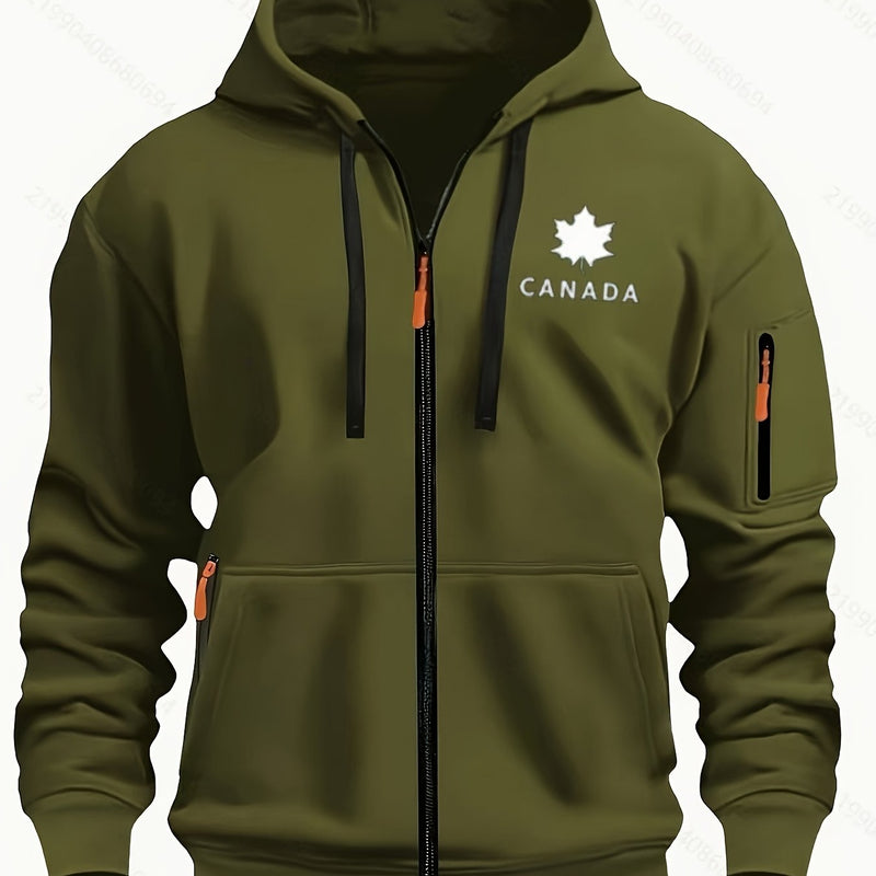 Men's Hoodie. Solid Color Long Sleeve Open Front Hooded Sweatshirt Jacket.