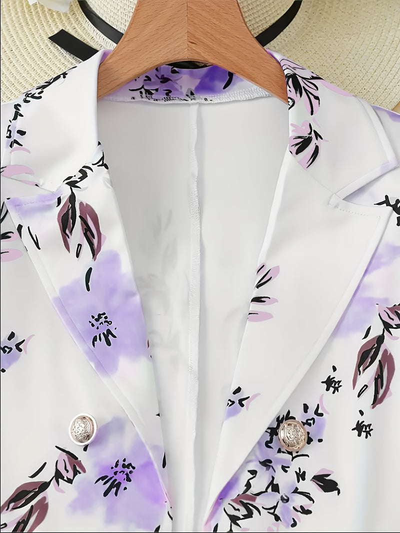 Women's Elegant Floral Print Blazer & Skirt Set.