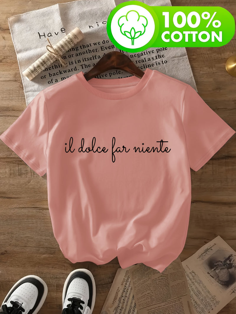 Women's Italian Elegant Cursive Lettering T-Shirt.