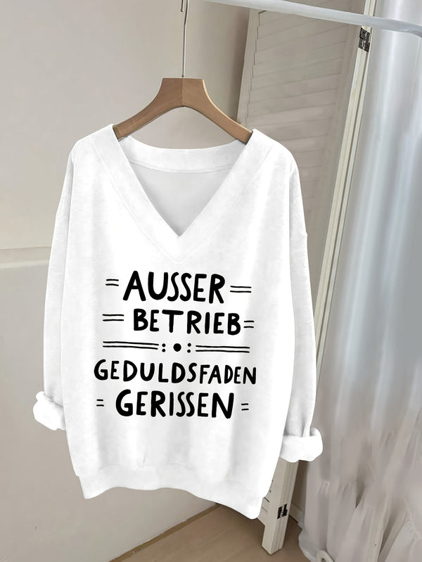 Women's Pink V-Neck Long Sleeve Sweater with German Letter Print.