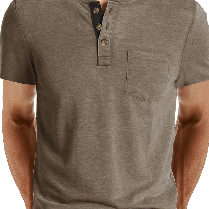Men's Henley Round Neck Short Sleeve T-Shirt.