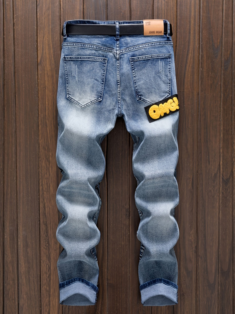 Men's Punk Jeans - Skinny fit Stretch Blue jeans.