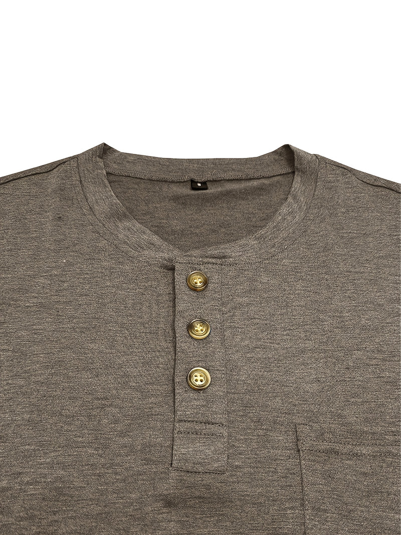 Men's Henley Round Neck Short Sleeve T-Shirt.