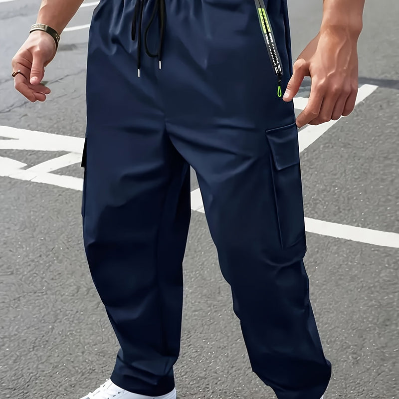 Men's Heavy-Duty Work Pants with Zippered Utility Pockets.