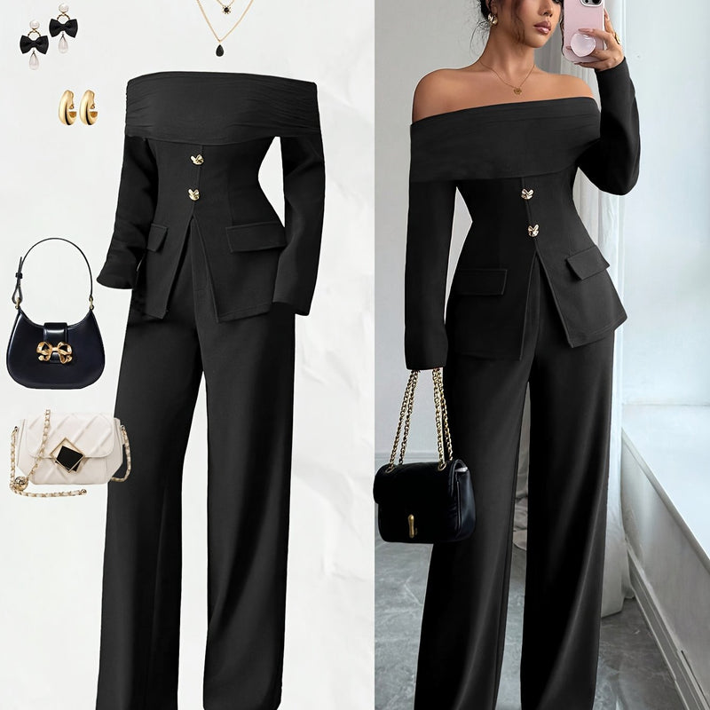 Women's Elegant Versatile Off-Shoulder Top with Mesh Panel Slim Fit Waist Zipper.