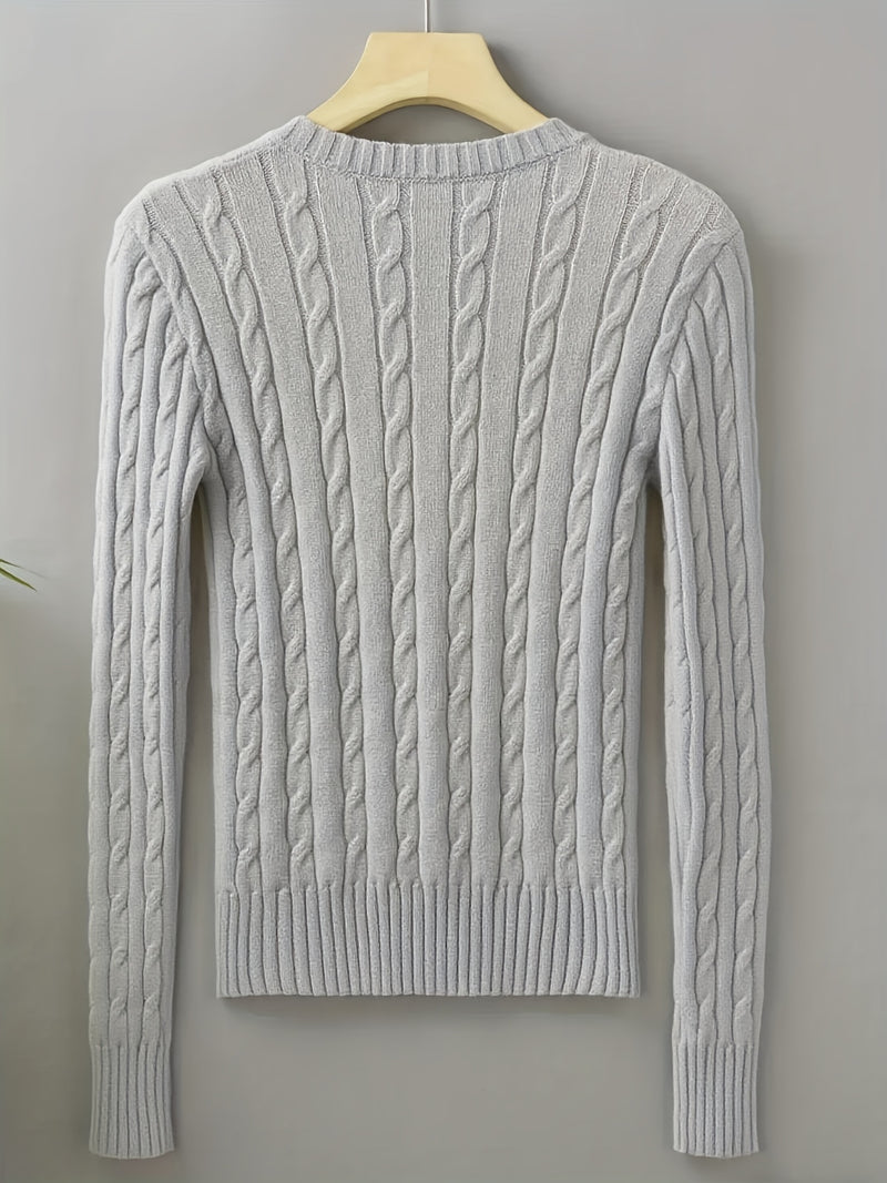 Women's Slim-Fit V-Neck Cable Sweshirt.