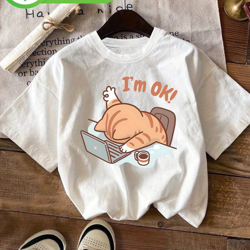 Women's "I'm OK" Sad Cat T-Shirt .