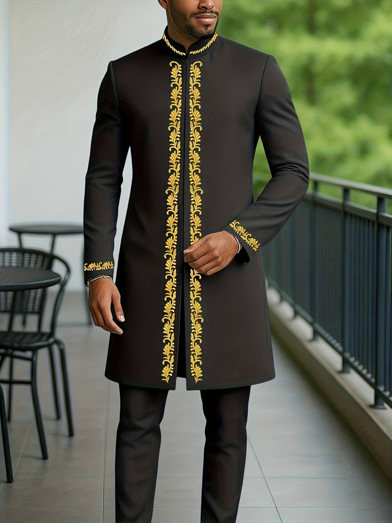 Elegant Four Seasons New Men's 2pcs Set, Long Sleeve, Stand Collar.