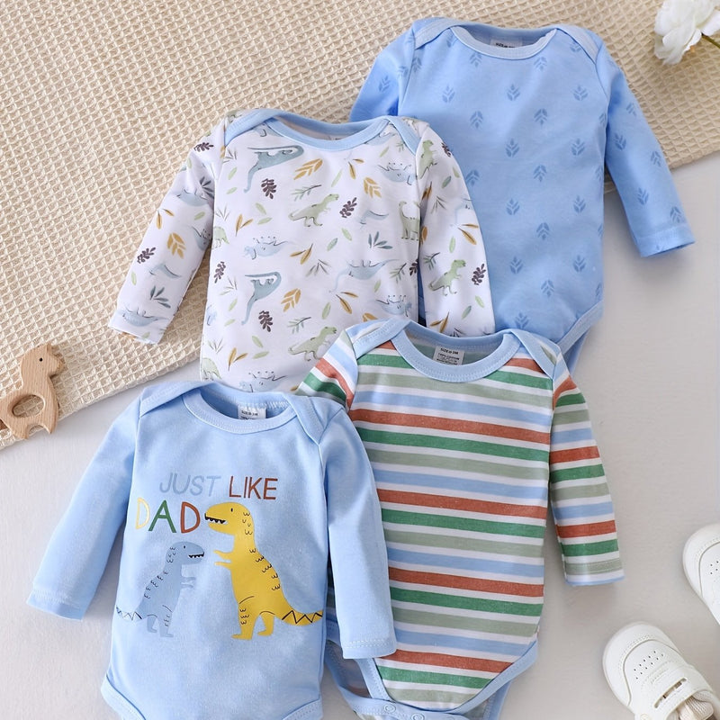 4pcs TEEUIEAR ' Dinosaur Onesie - Newborn Baby 's Full-Body Jumpsuit.