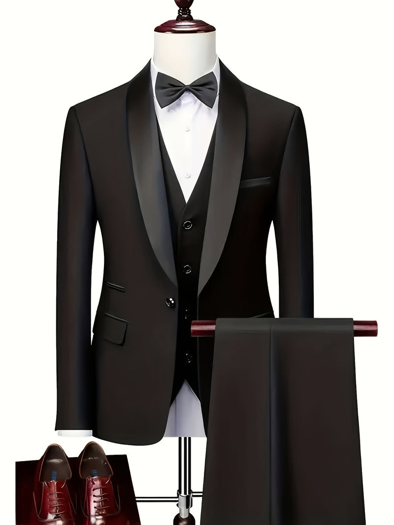 A Men's Three-Piece Suit Consisting of a Blazer, Vest, And Trousers.